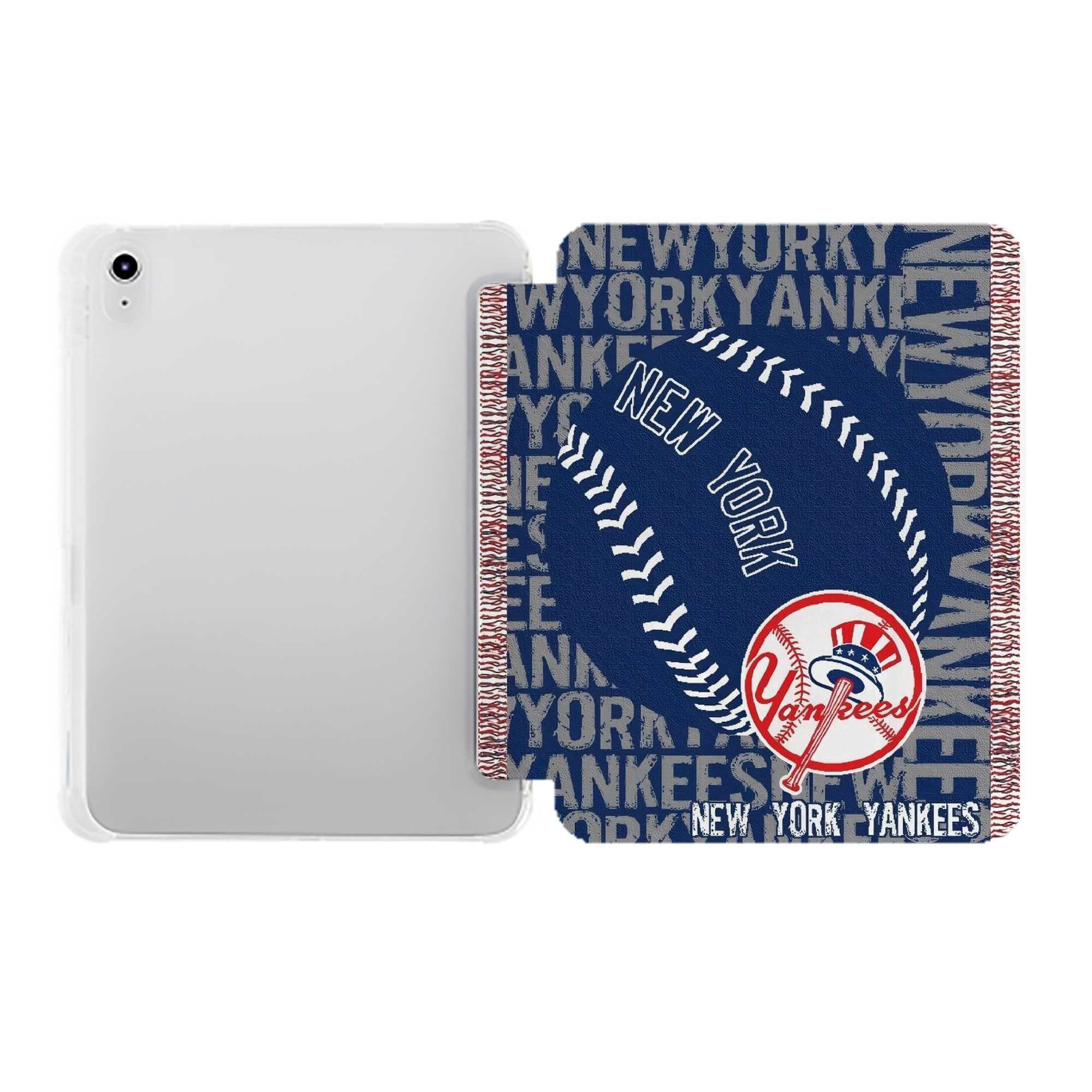 New York Yankees 198 Premium Tri-Fold PU Leather & Silicone IPad Case With Pencil Slot – Fits 9.5,10.5,10.9 – Adjustable Stand, Slim, Protective